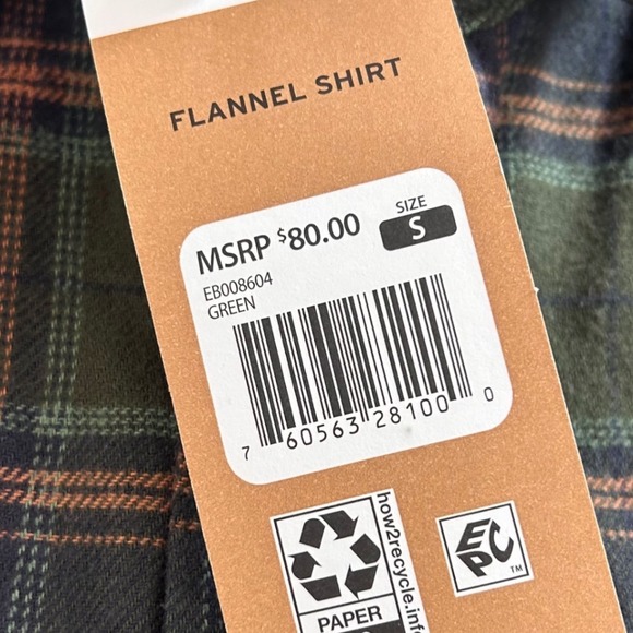 Eddie Bauer Mens Green Plaid Flannel Button Down Shirt S NWT $80 Rugged Outdoor - Picture 7 of 7